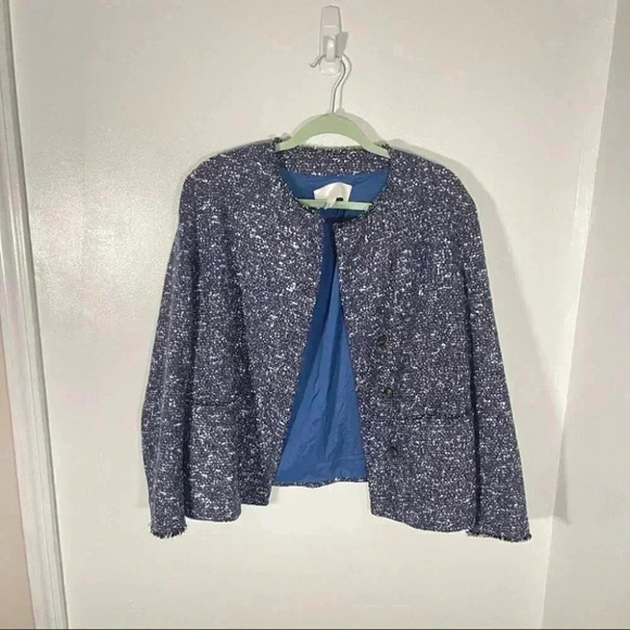 Hugo Boss Julira Tweed Suit Jacket In Pilot Fantasy Fringe Collar - Picture 2 of 7